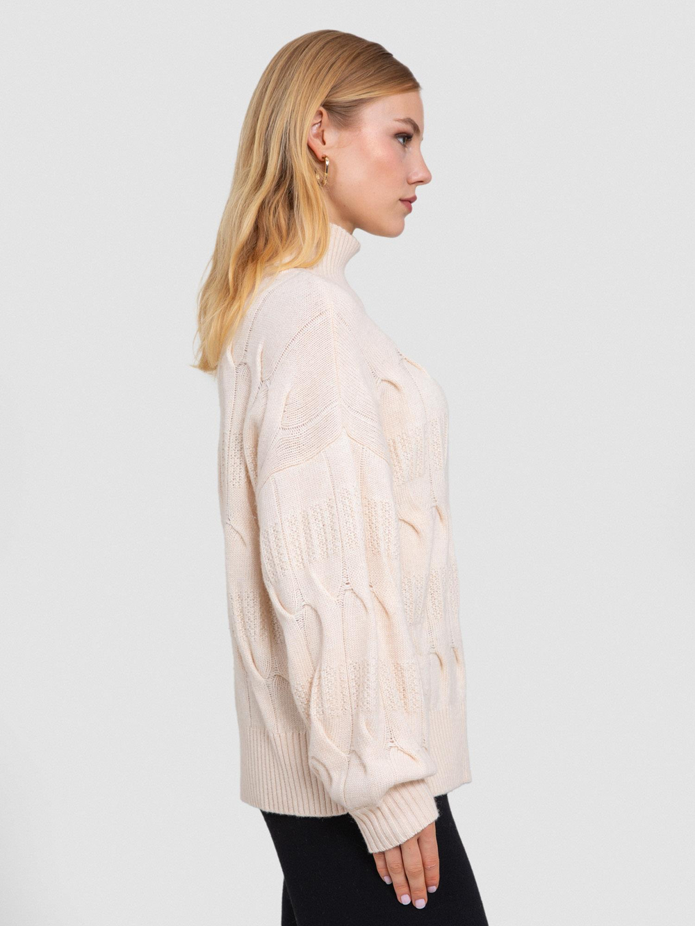 Cashmere Blend Cable-Knit High Neck Sweater KZK6714 KEMIK