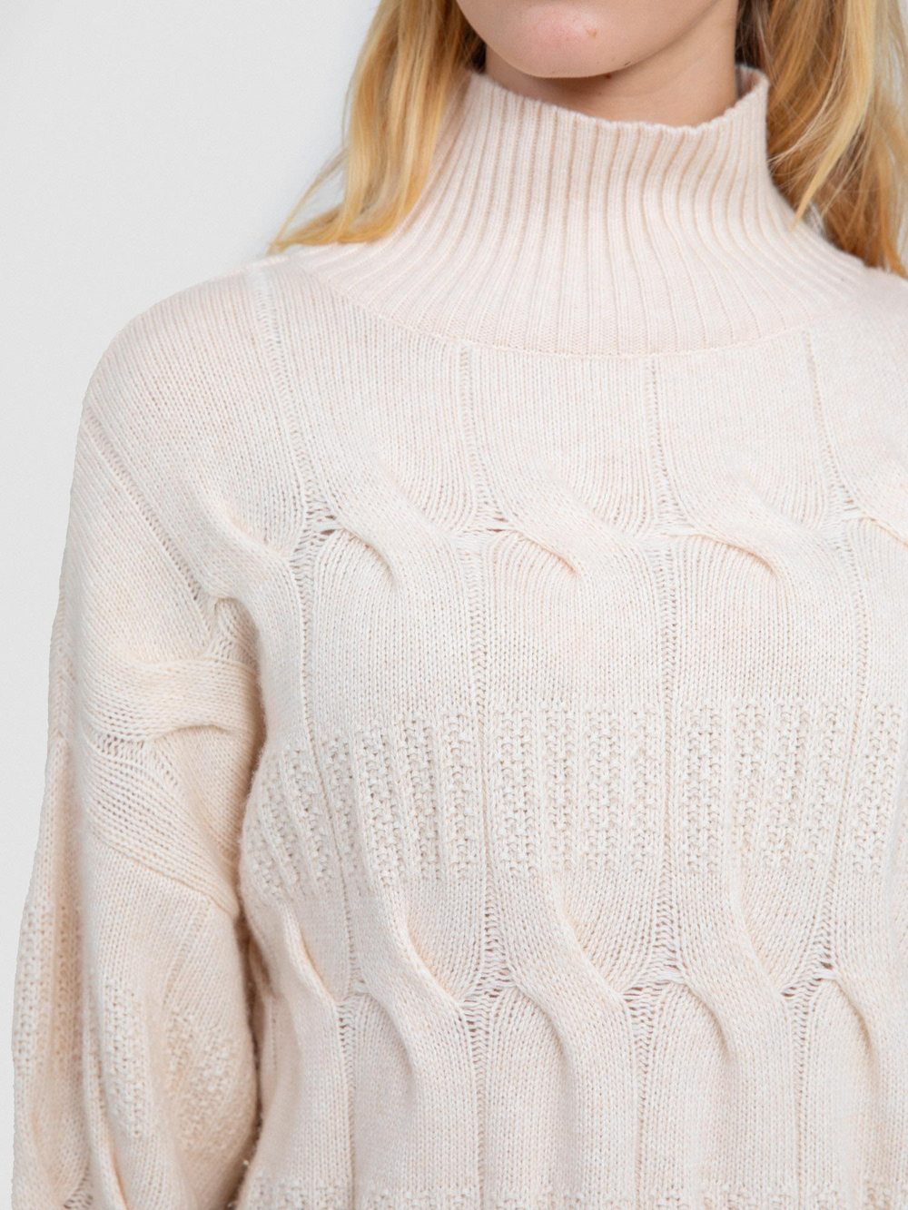Cashmere Blend Cable-Knit High Neck Sweater KZK6714 KEMIK