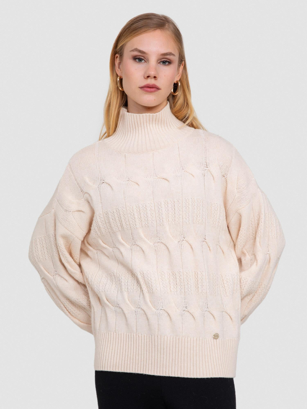 Cashmere Blend Cable-Knit High Neck Sweater KZK6714 KEMIK