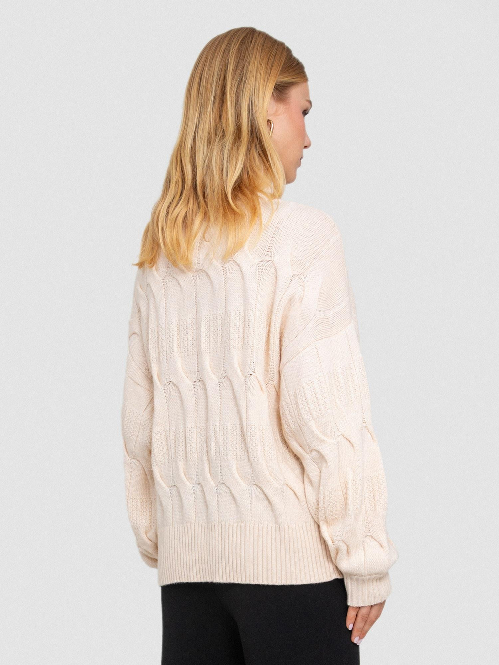 Cashmere Blend Cable-Knit High Neck Sweater KZK6714 KEMIK