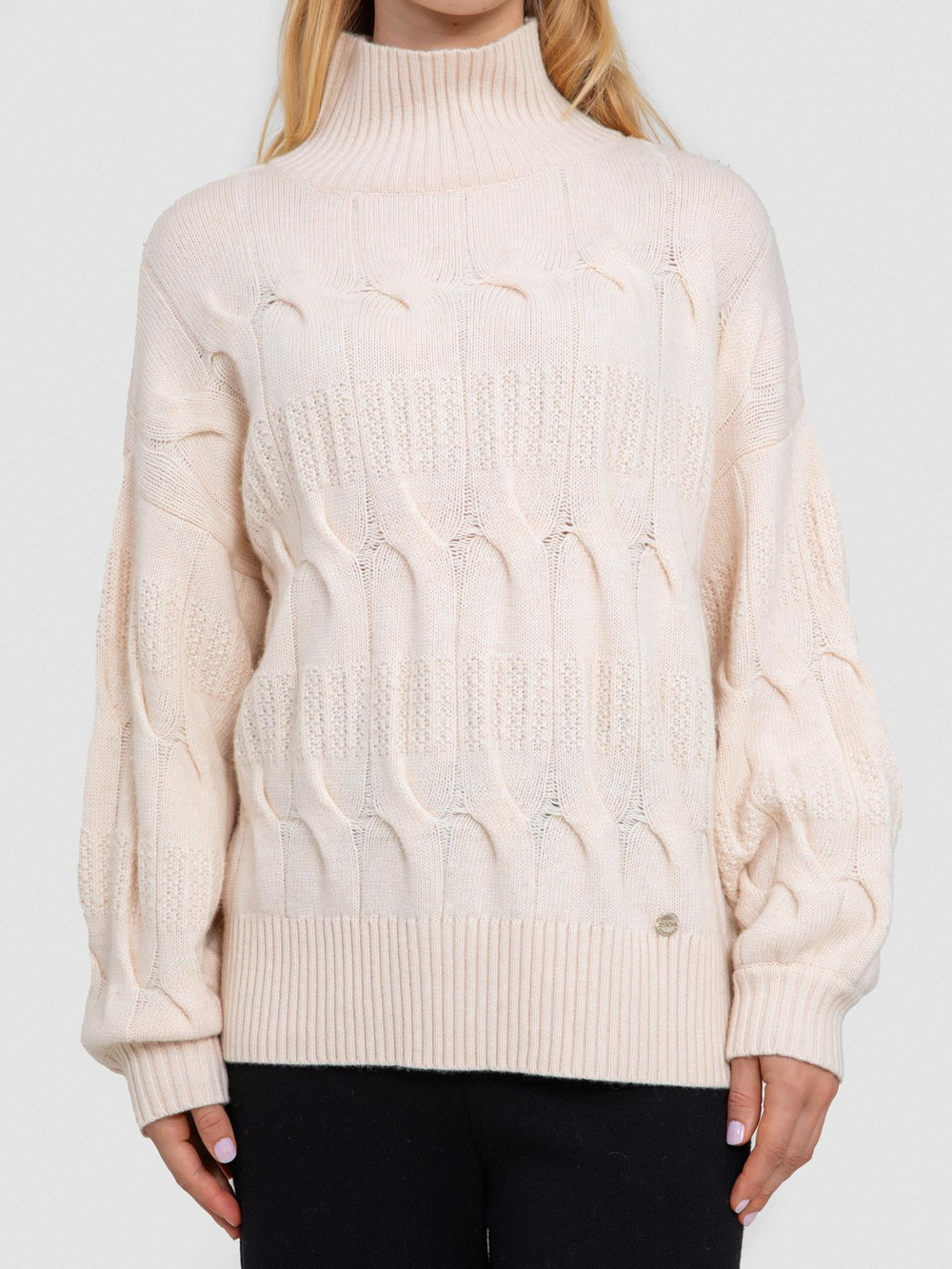 Cashmere Blend Cable-Knit High Neck Sweater KZK6714 KEMIK