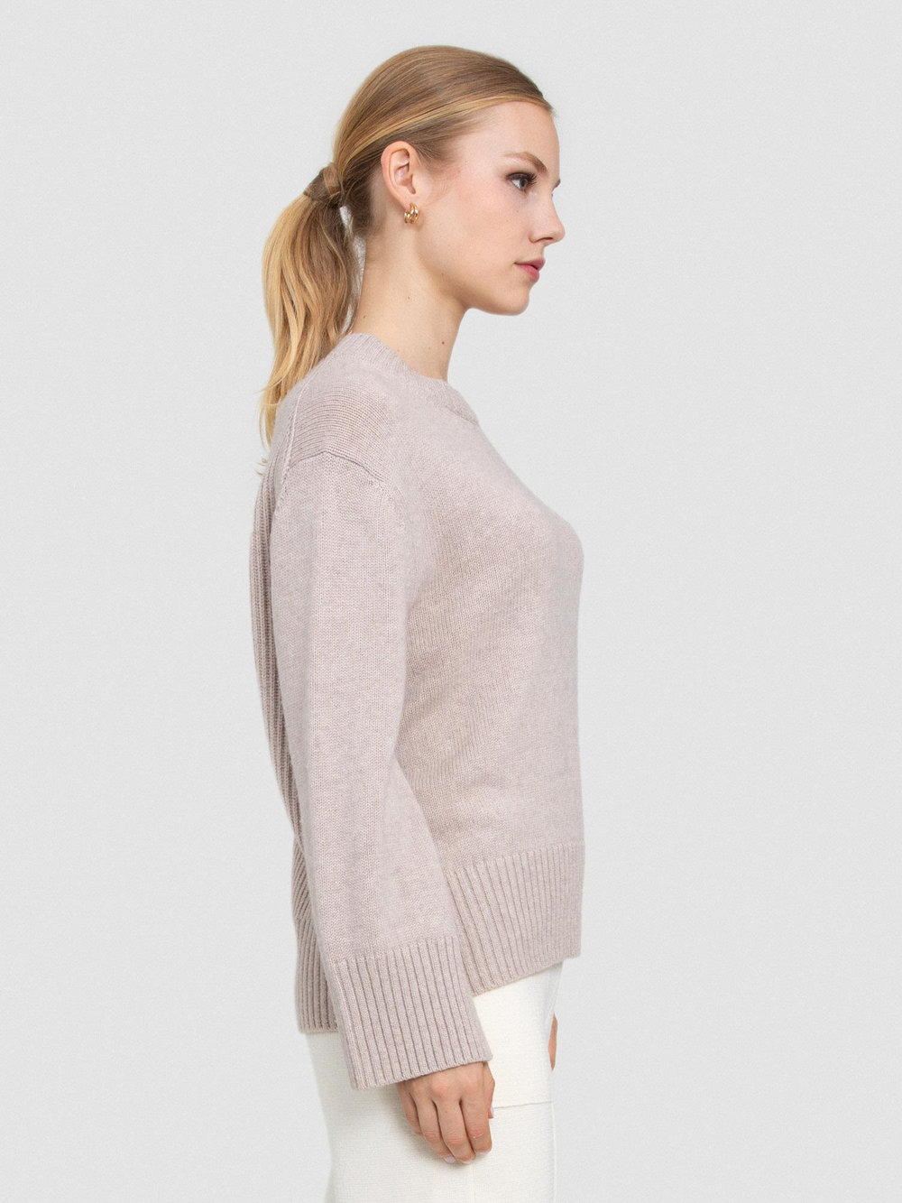 Wool and Cashmere Blend Round Neck Sweater KZK7802BEJ
