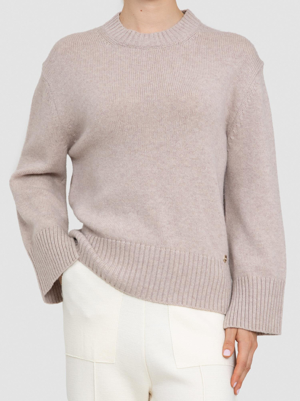 Wool and Cashmere Blend Round Neck Sweater KZK7802BEJ