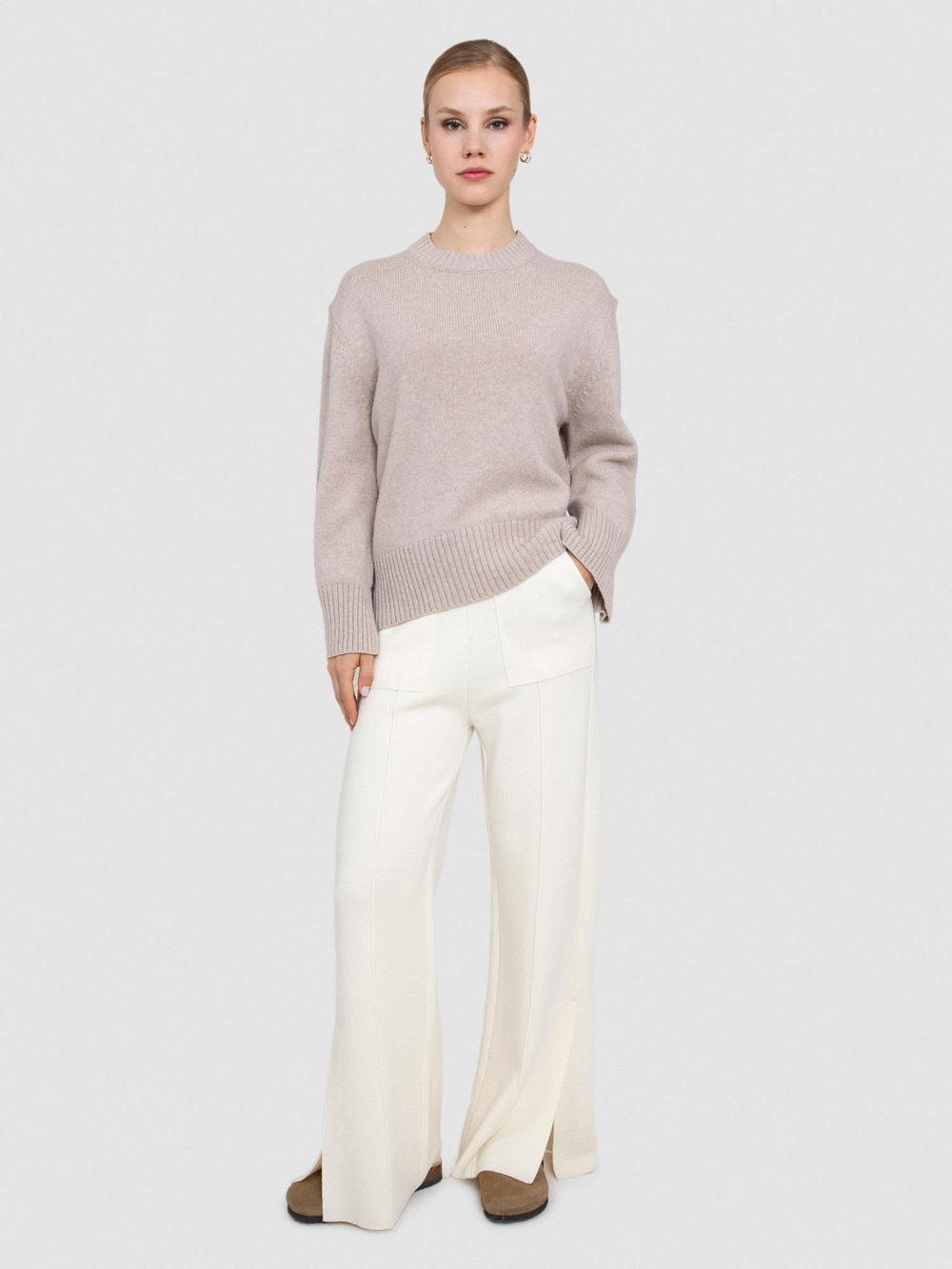 Wool and Cashmere Blend Round Neck Sweater KZK7802BEJ