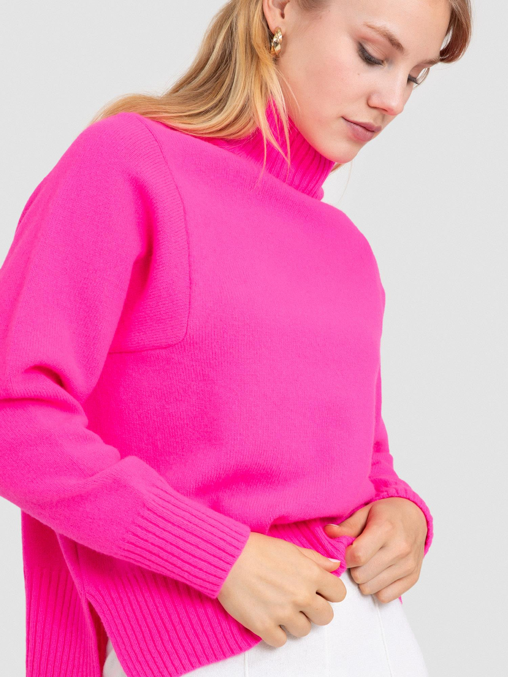 Wool and Cashmere Blend High Neck Sweater KZK7548PEMBE