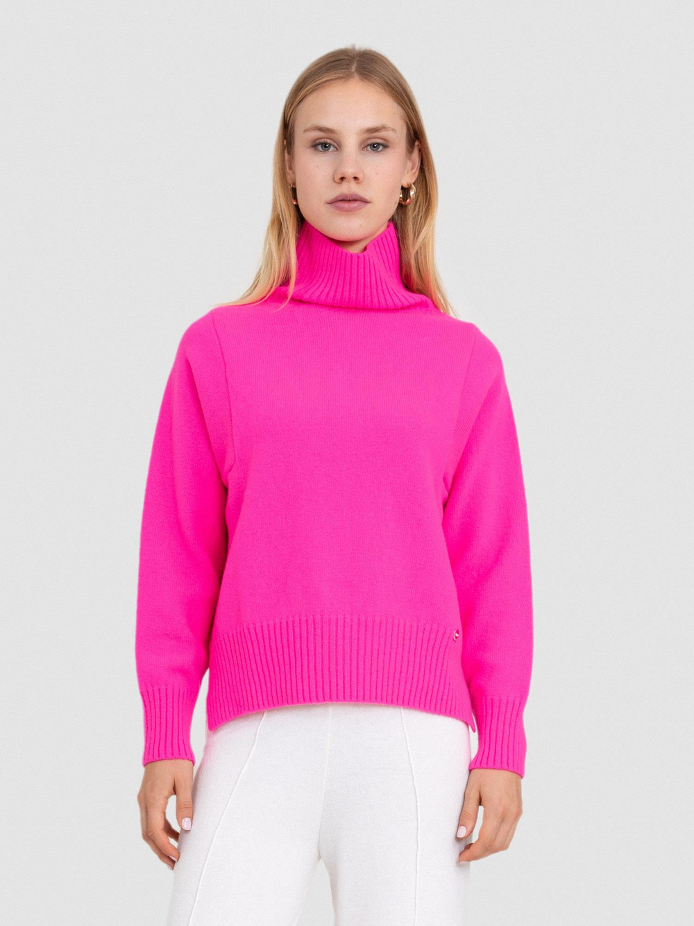 Wool and Cashmere Blend High Neck Sweater KZK7548PEMBE