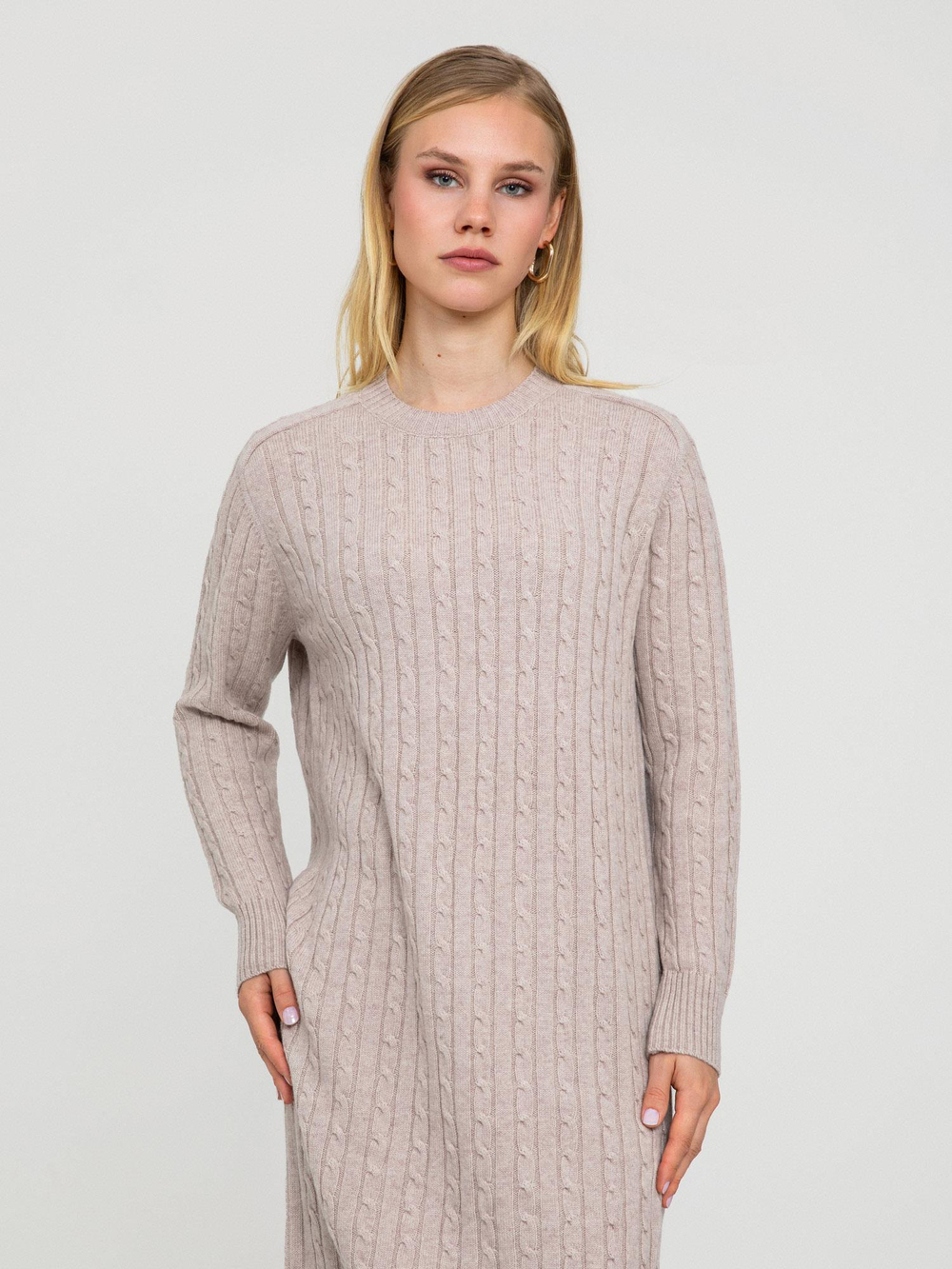 Wool and Cashmere Blend Cable-Knit Dress ELB7764BEJ