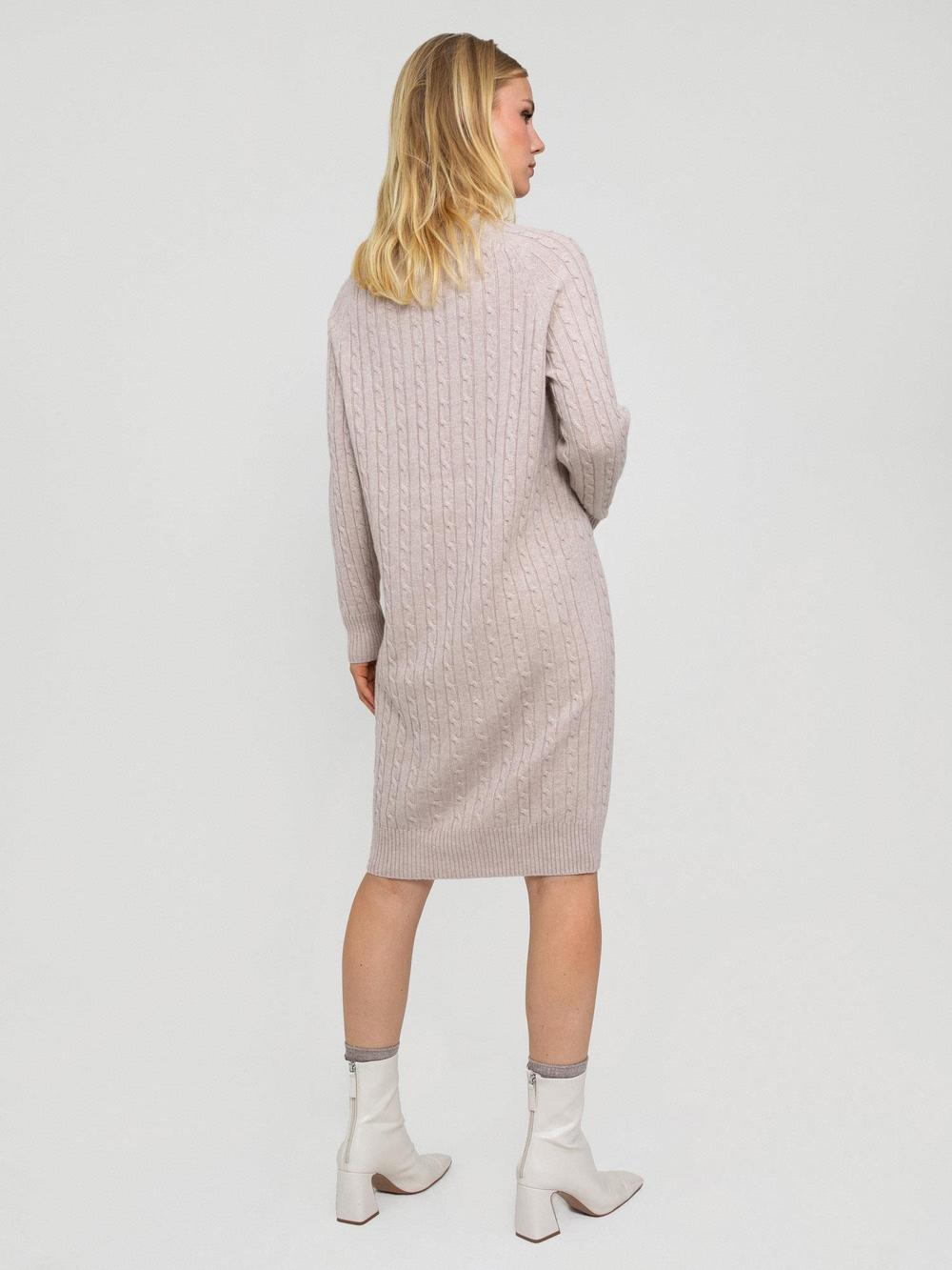 Wool and Cashmere Blend Cable-Knit Dress ELB7764BEJ