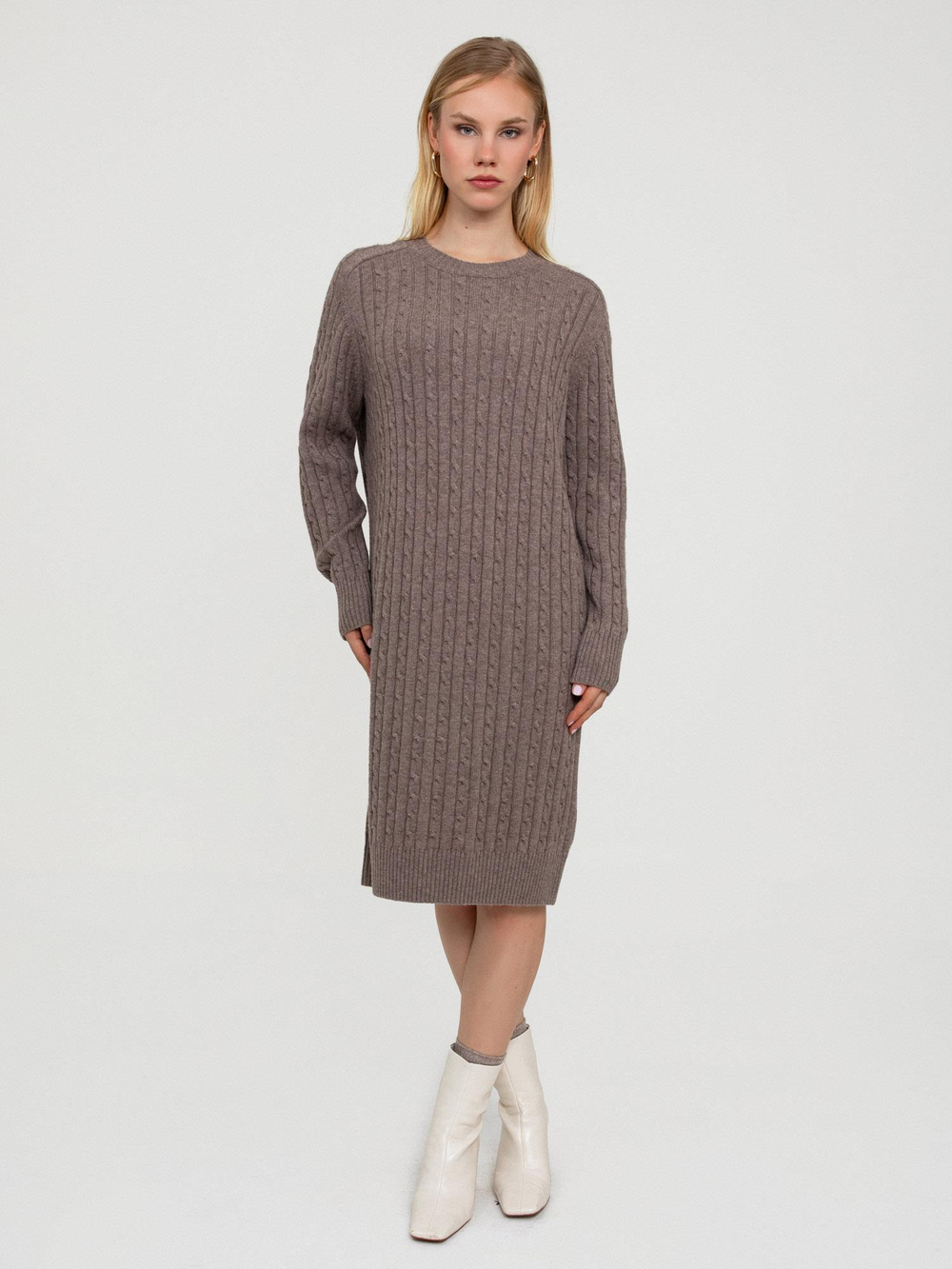 Wool and Cashmere Blend Cable-Knit Dress ELB7764VIZON