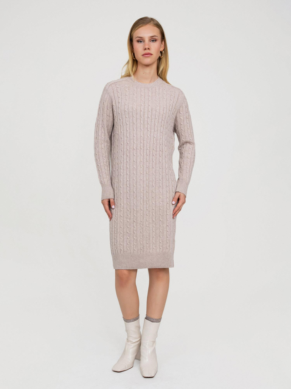 Wool and Cashmere Blend Cable-Knit Dress ELB7764BEJ