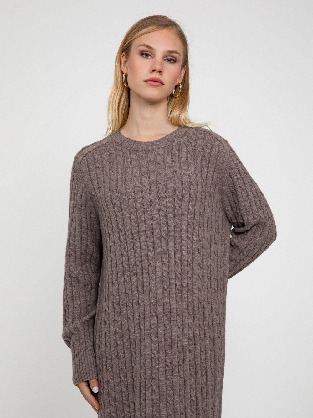Wool and Cashmere Blend Cable-Knit Dress ELB7764VIZON