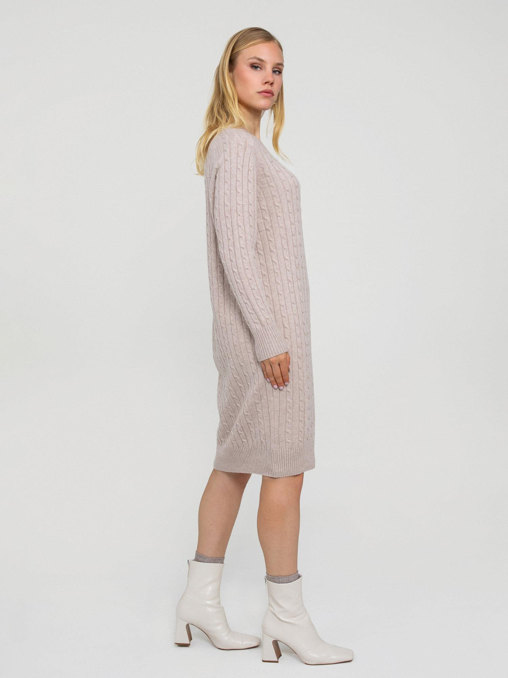 Wool and Cashmere Blend Cable-Knit Dress ELB7764BEJ