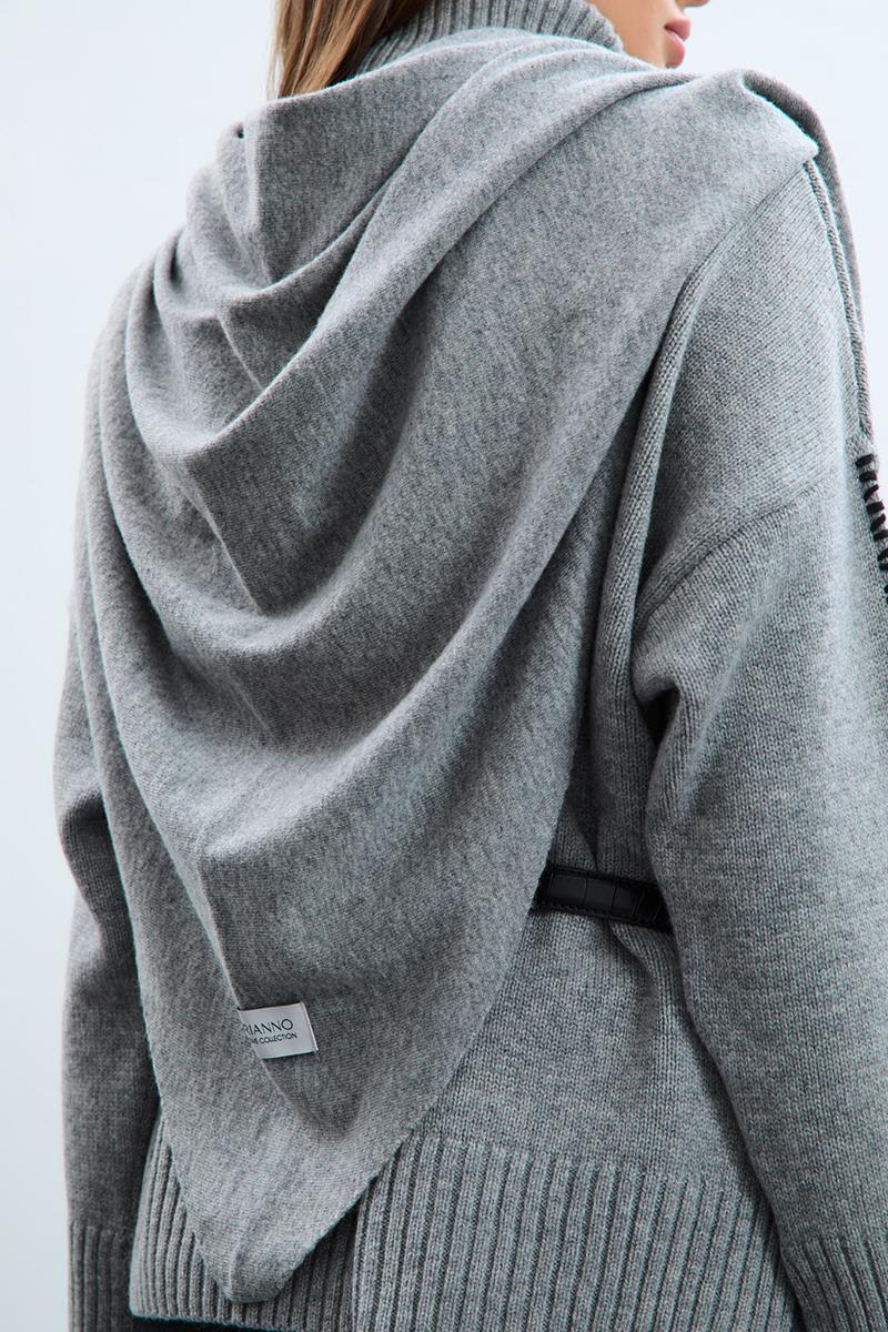 Cashmere and Wool Blend Knit Scarf AKS9928GRİ