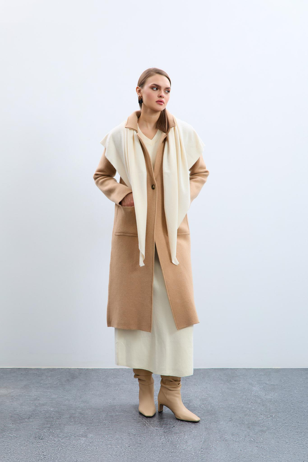 Cashmere and Wool Blend Knit Scarf AKS9928KEMİK
