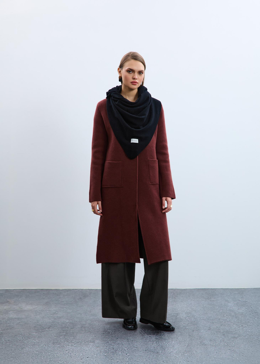 Cashmere and Wool Blend Knit Scarf AKS9928SİYAH
