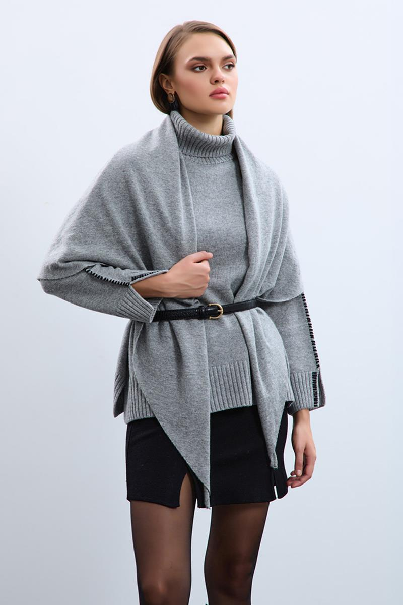 Cashmere and Wool Blend Knit Scarf AKS9928GRİ