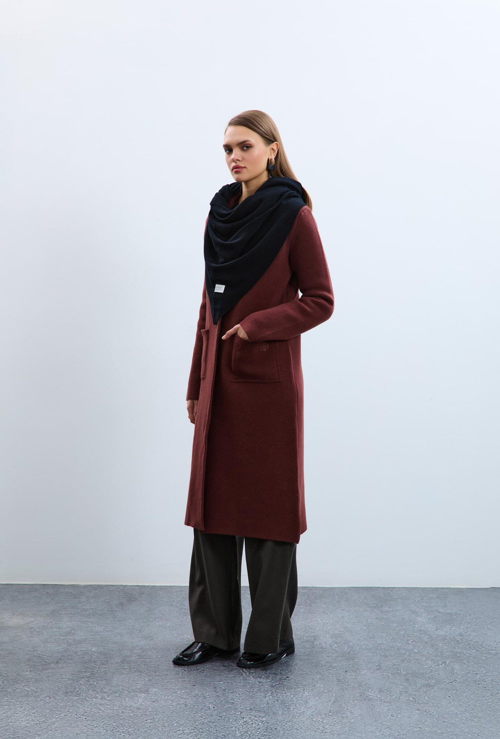 Cashmere and Wool Blend Knit Scarf AKS9928SİYAH