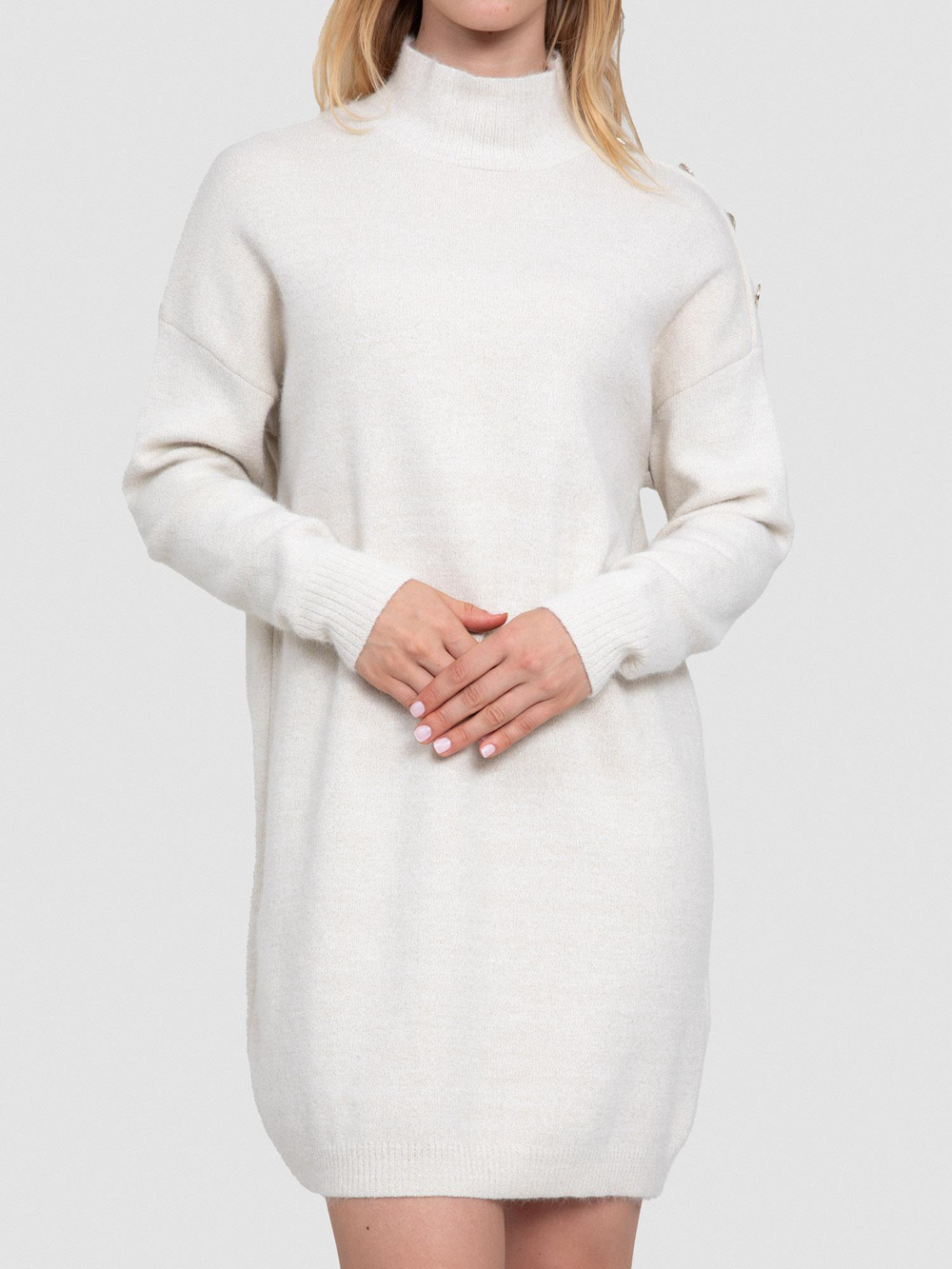 Organic Cotton and Lurex Dress with Button Detail ELB7500KEMIK