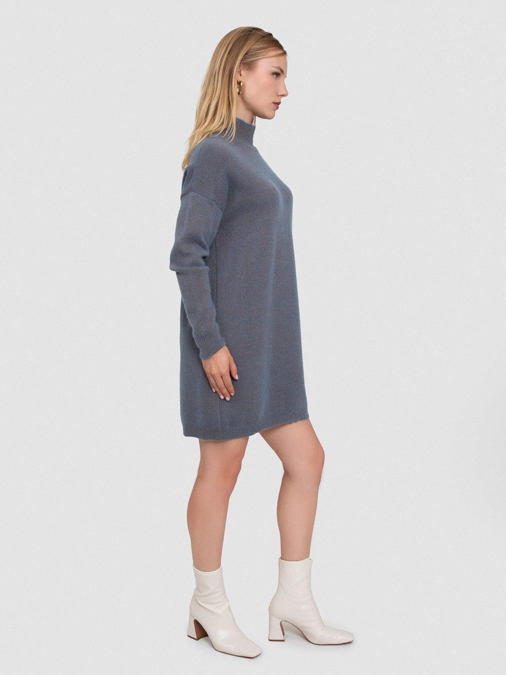 Organic Cotton and Lurex Dress with Button Detail ELB7500KMAVI KAHVE