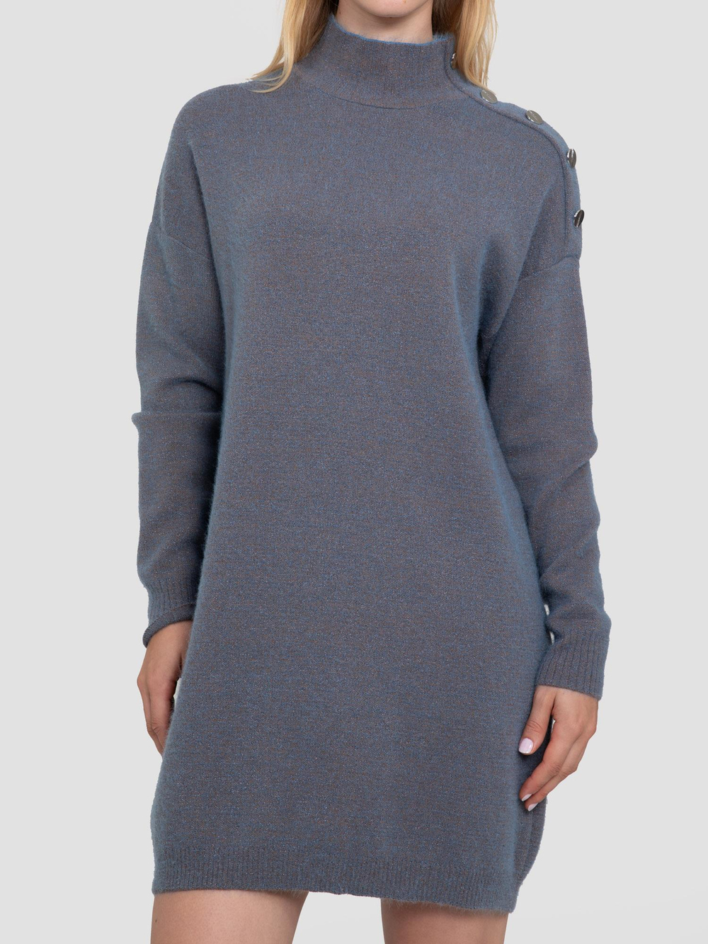 Organic Cotton and Lurex Dress with Button Detail ELB7500KMAVI KAHVE
