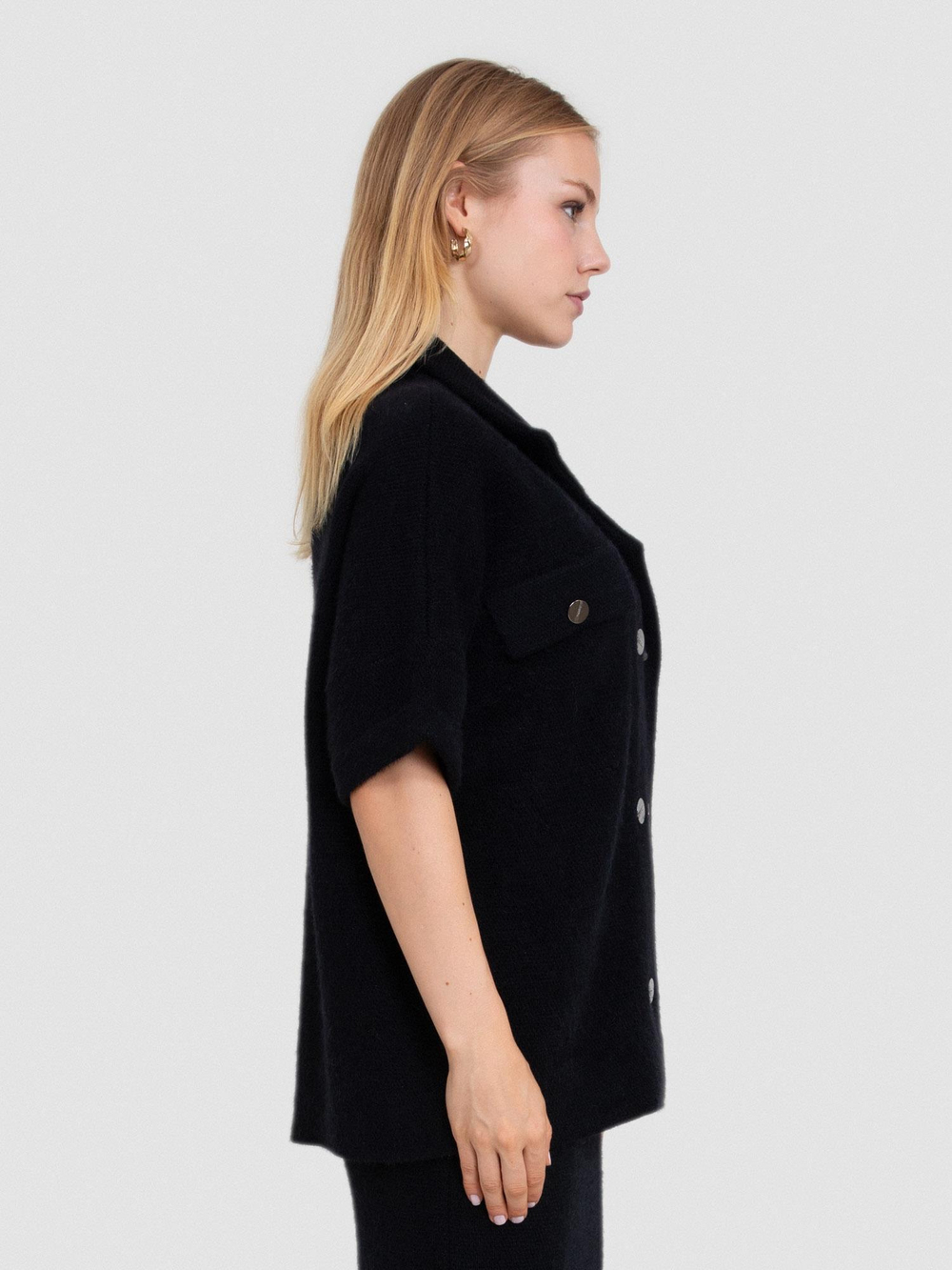 Organic Cotton Blend Double-Breasted Cardigan with Metallic Thread HRK8248SİYAH