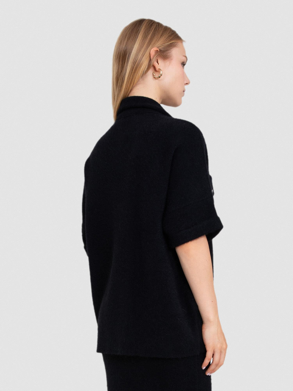 Organic Cotton Blend Double-Breasted Cardigan with Metallic Thread HRK8248SİYAH