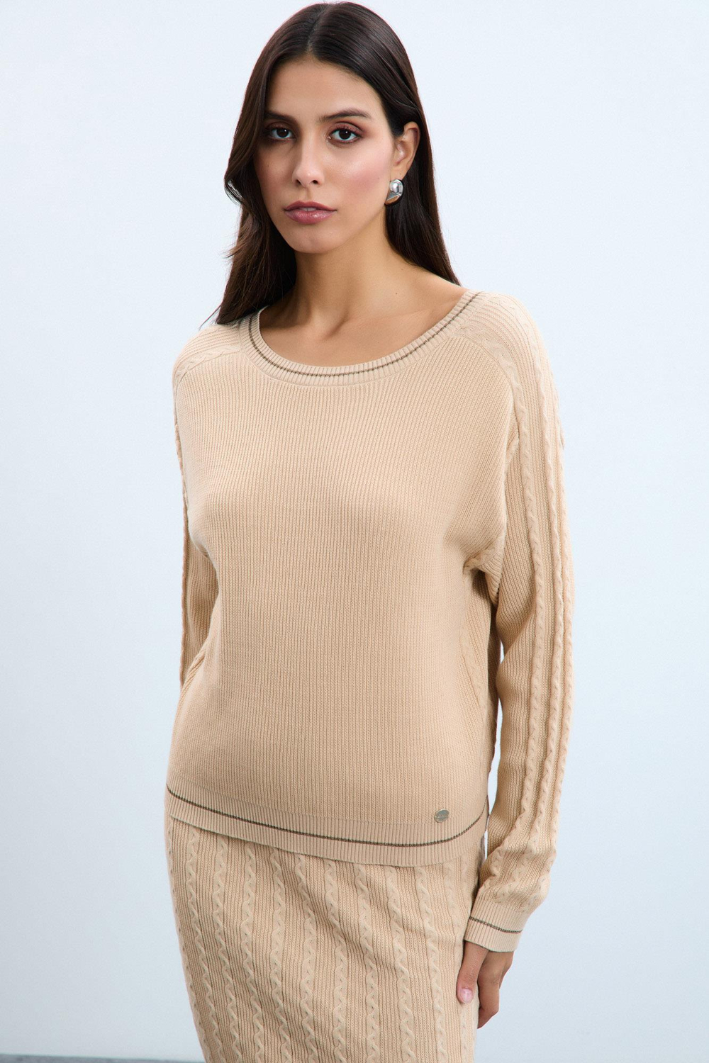 Organic Cotton Blend Sweater with Back Detail KZK10750 BEJ