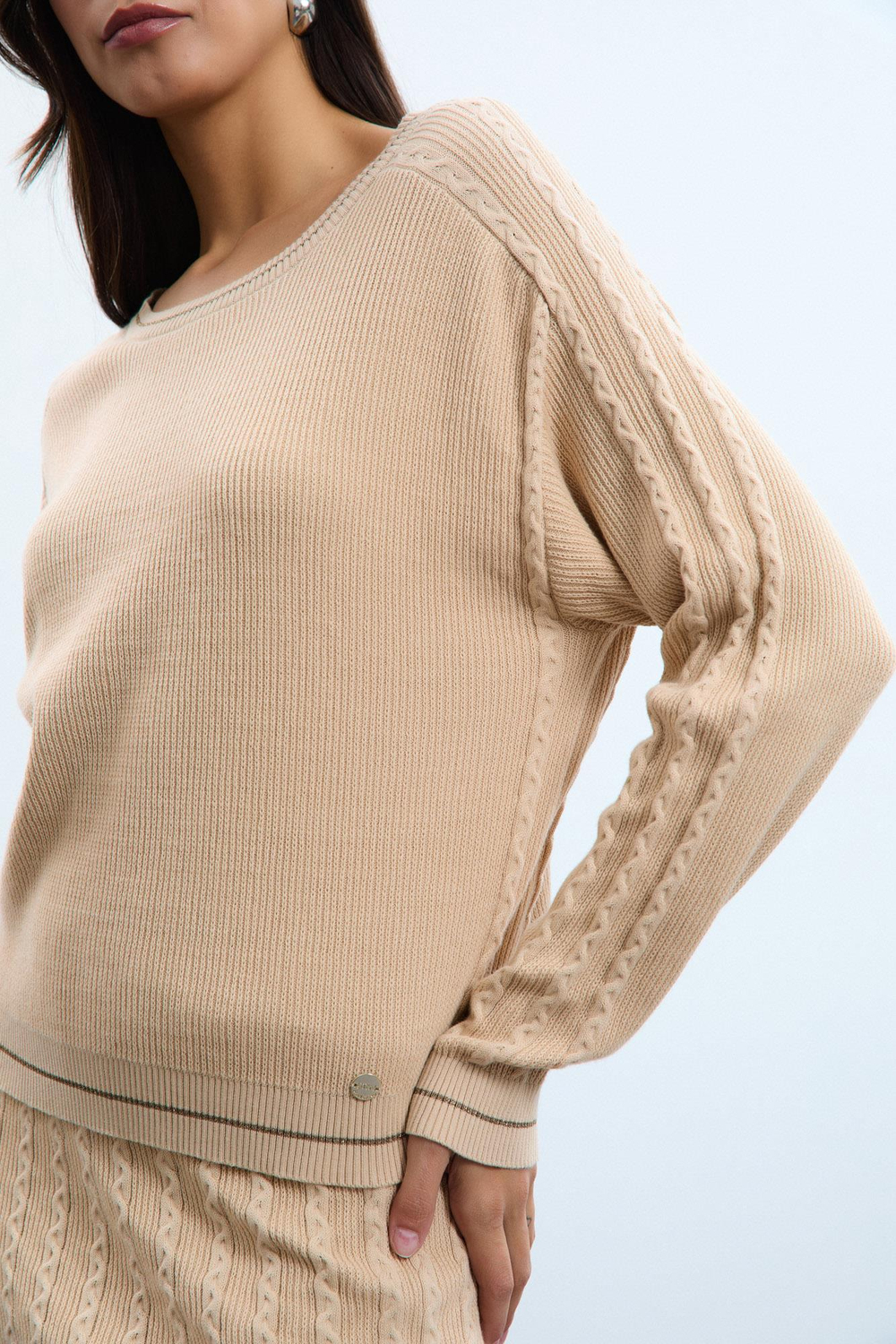 Organic Cotton Blend Sweater with Back Detail KZK10750 BEJ