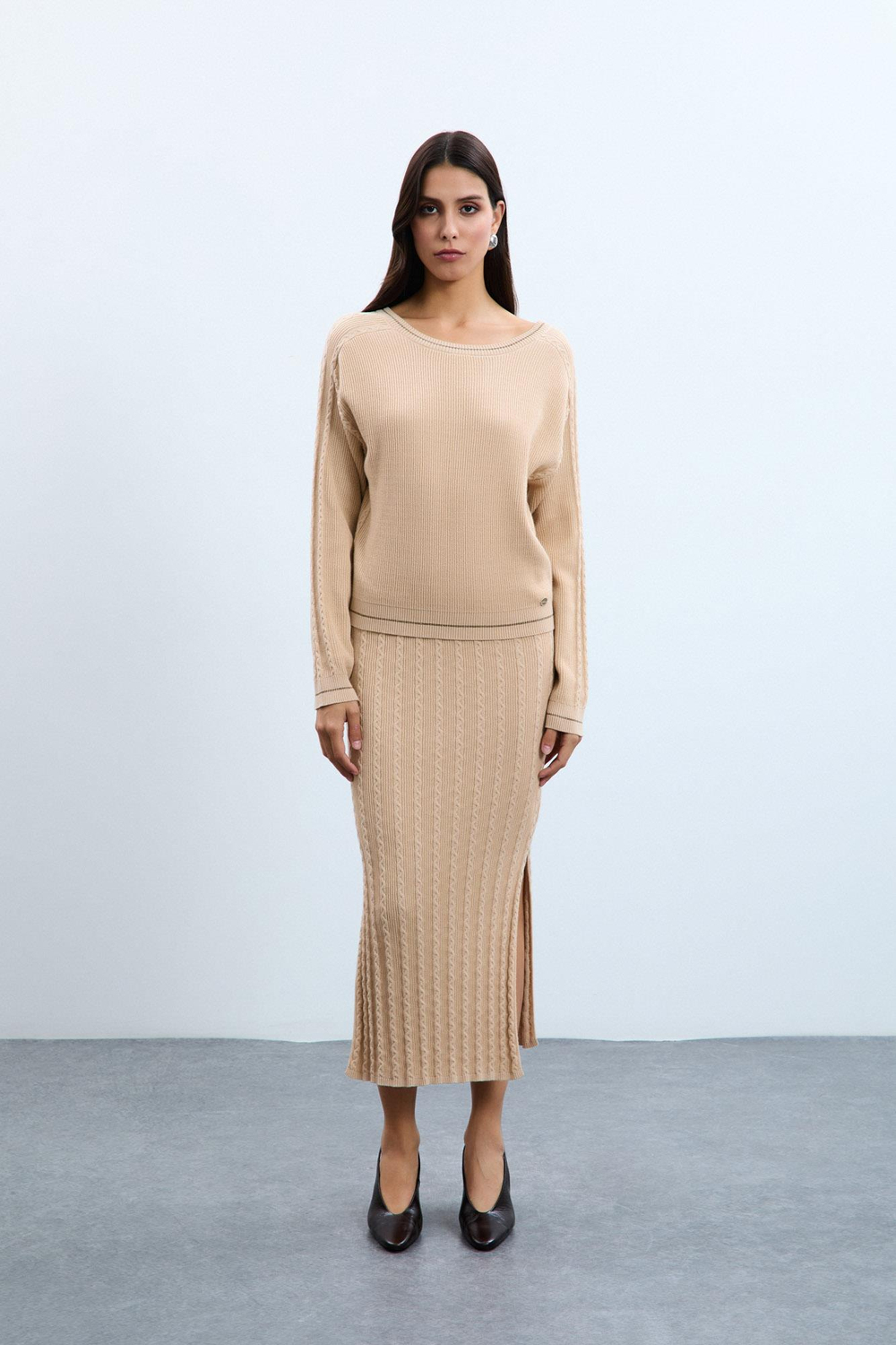 Organic Cotton Blend Sweater with Back Detail KZK10750 BEJ