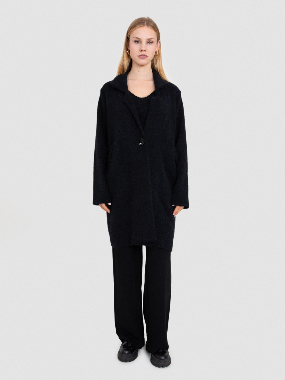 Brushed-Effect Organic Cotton Blend Cardigan HRK8250SIYAH