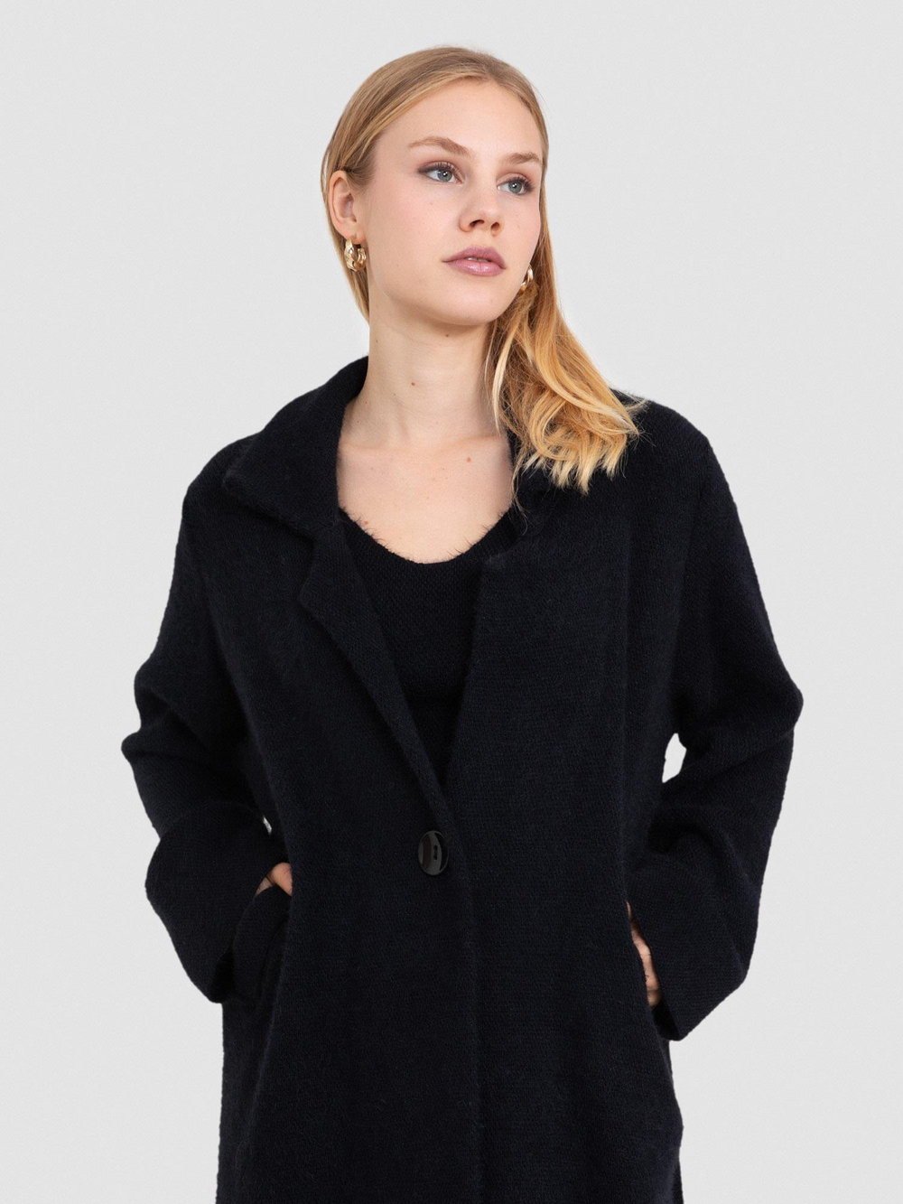 Brushed-Effect Organic Cotton Blend Cardigan HRK8250SIYAH