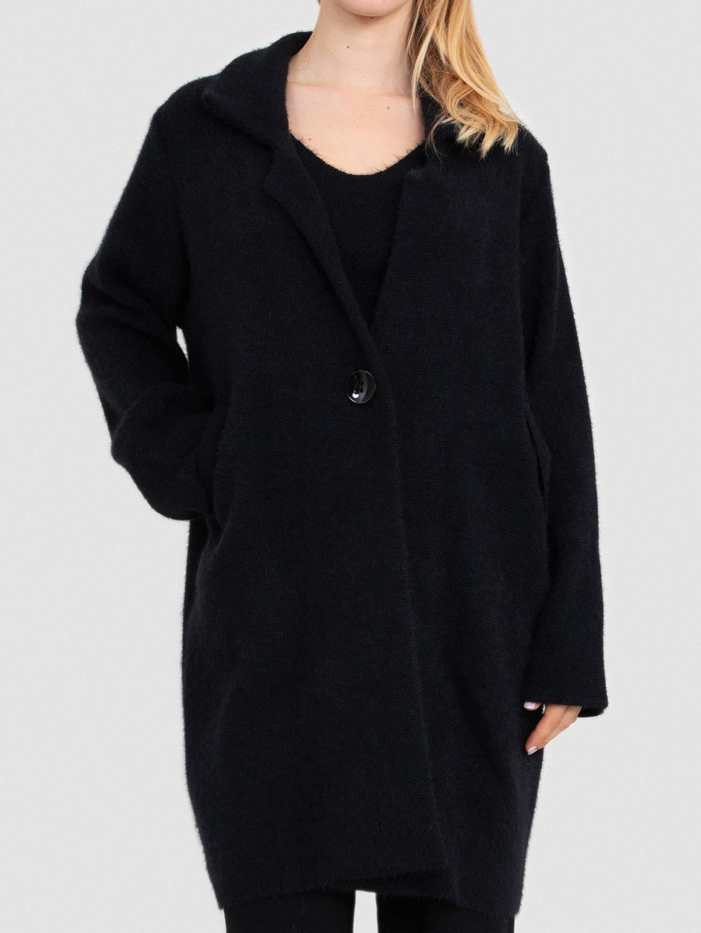 Brushed-Effect Organic Cotton Blend Cardigan HRK8250SIYAH