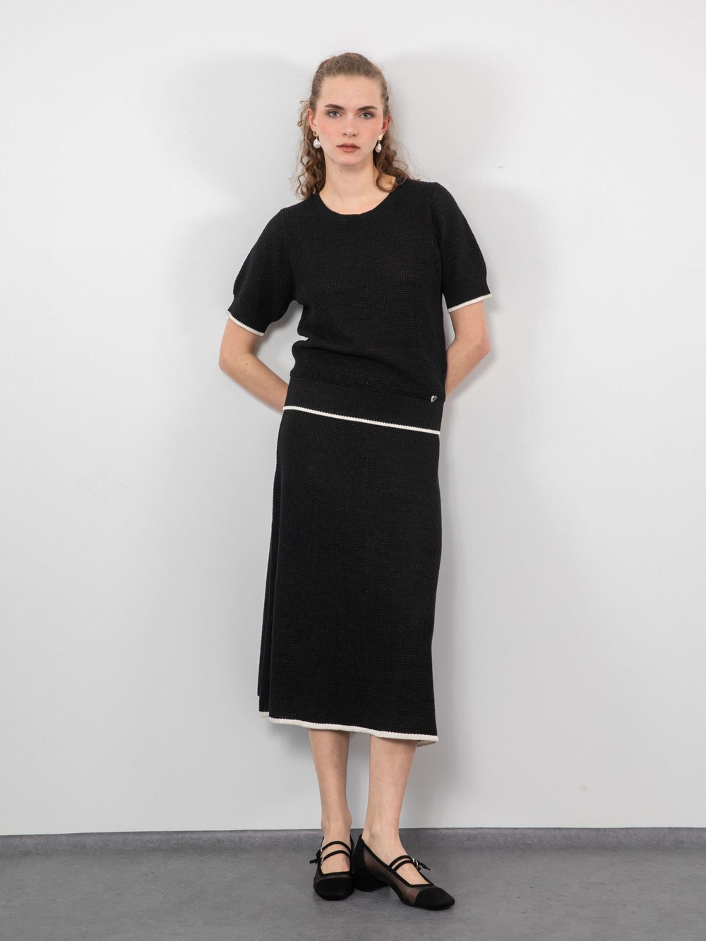 Organic Cotton Blend Sweater with Contrast Trim KZK9498SIYAH