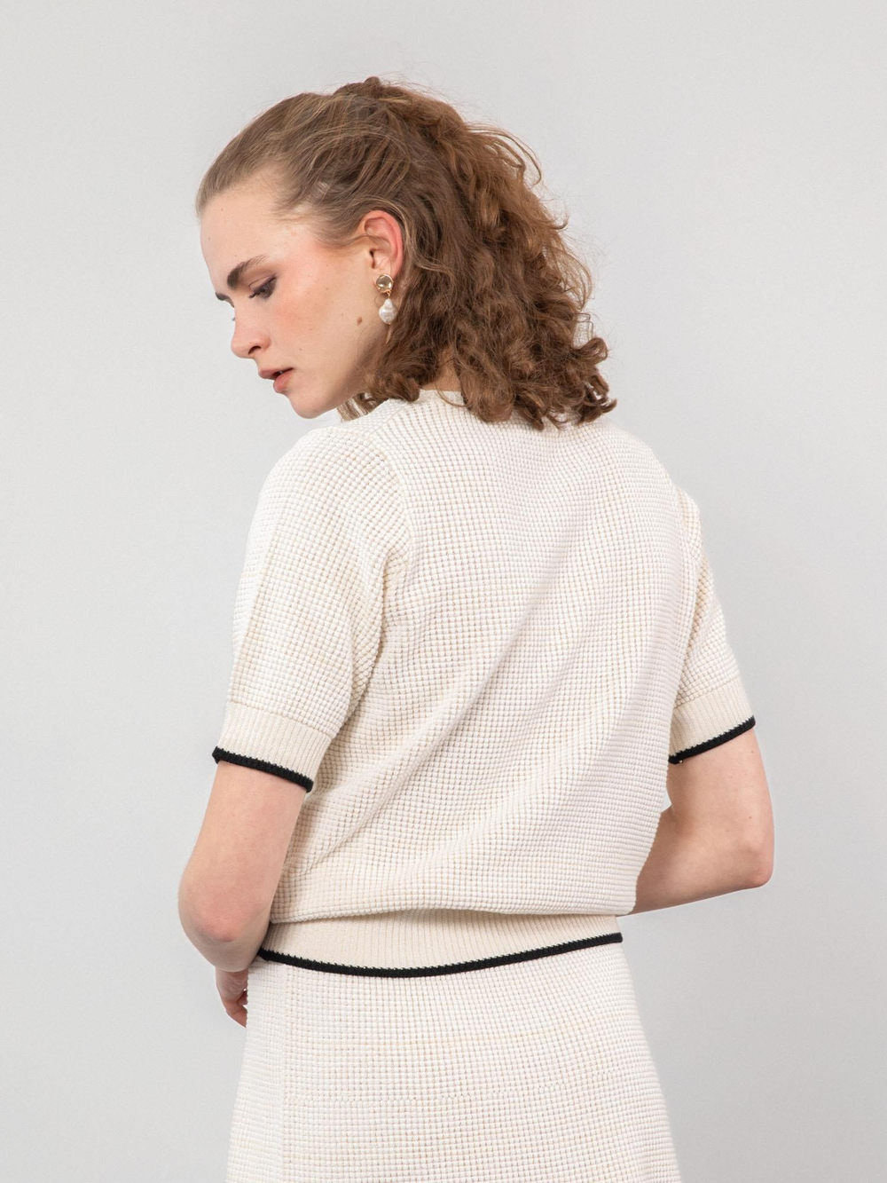 Organic Cotton Blend Sweater with Contrast Trim KZK9498KEMIK