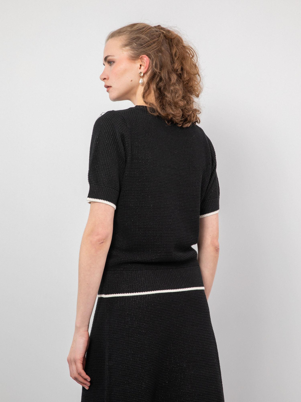 Organic Cotton Blend Sweater with Contrast Trim KZK9498SIYAH