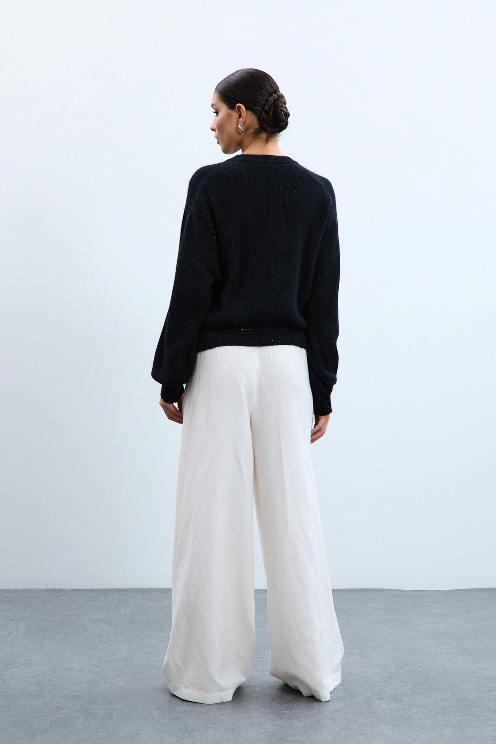 Wool Blend Cardigan with Zipper Detail HRK10778SİYAH