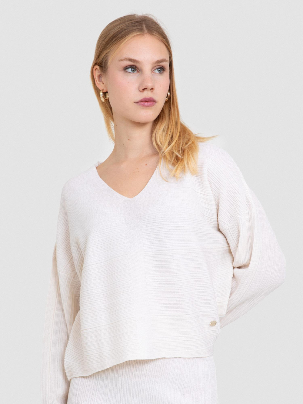 Textured Knit Wool Blend Sweater KZK8272KEMIK