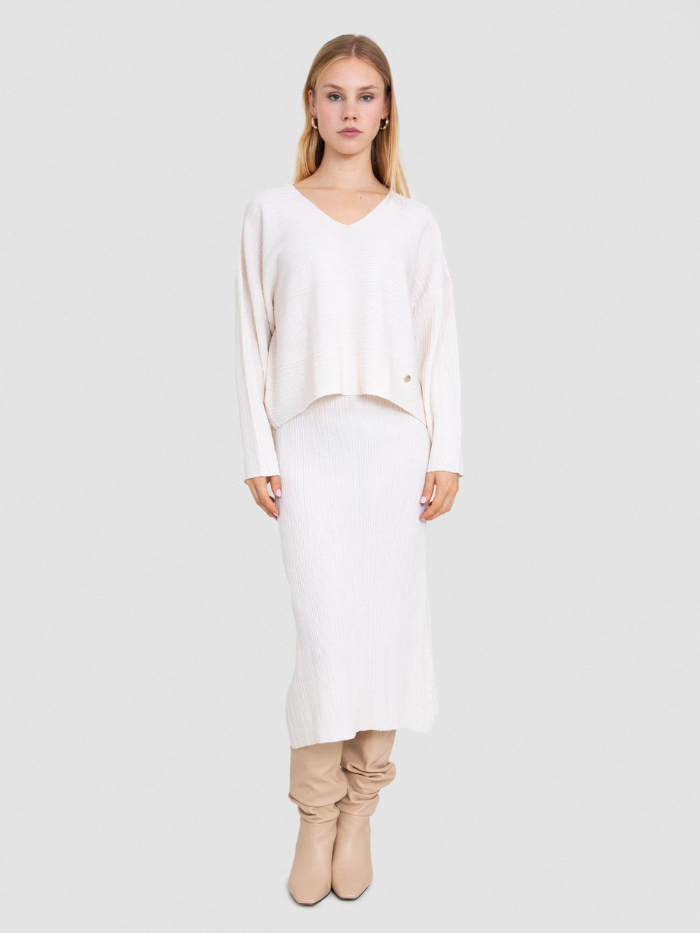 Textured Knit Wool Blend Sweater KZK8272KEMIK
