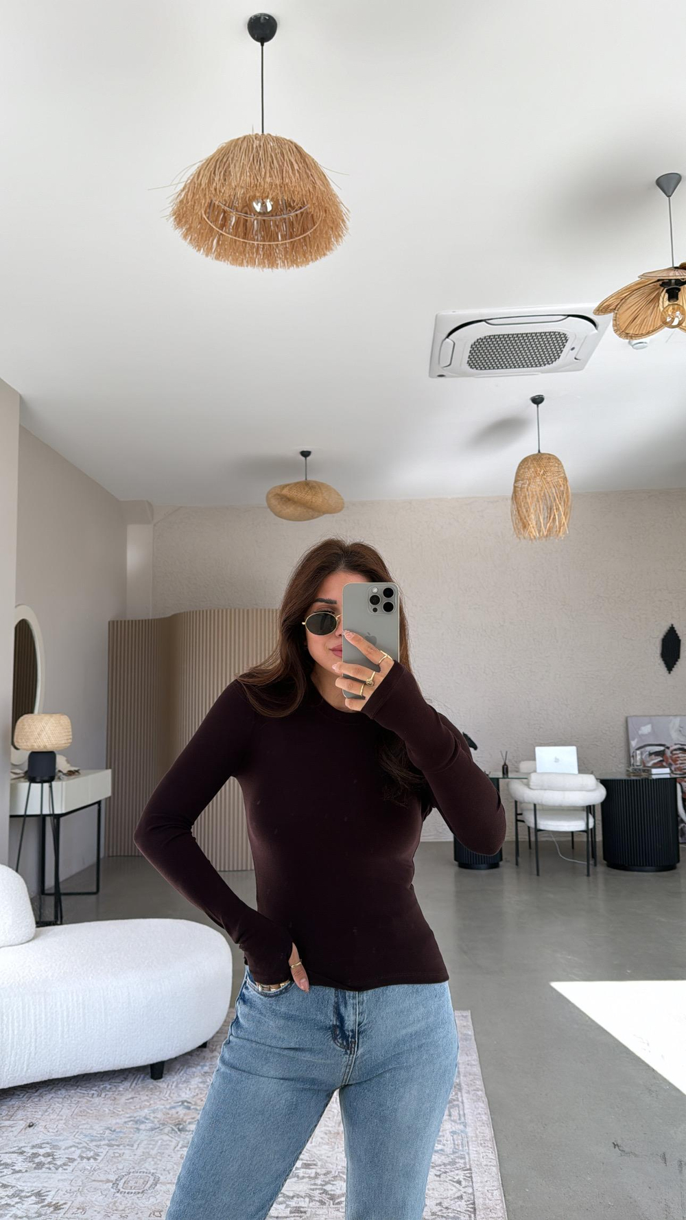 Acı Kahve Parmak Geçme Oys Kumaş Body