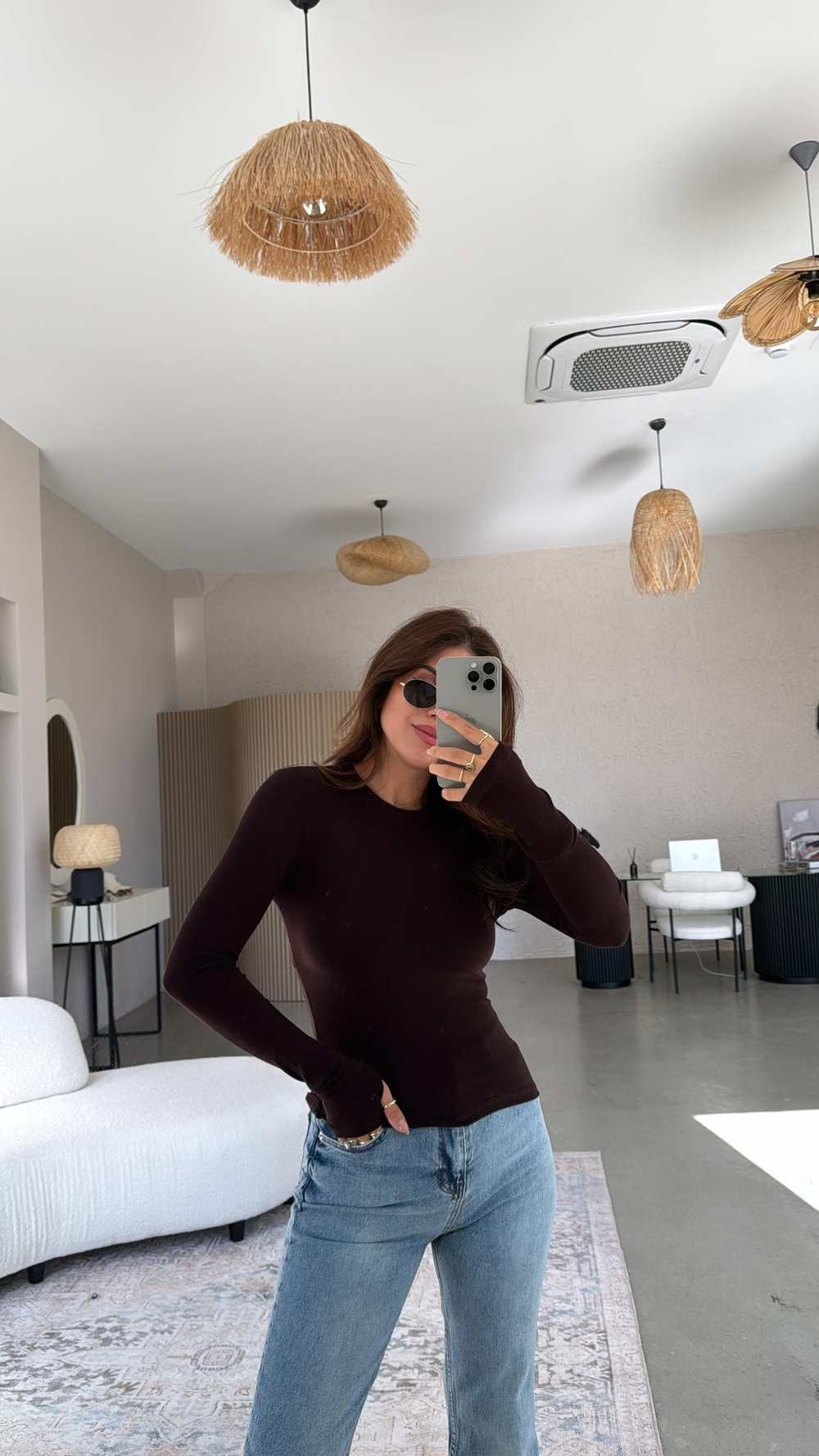 Acı Kahve Parmak Geçme Oys Kumaş Body