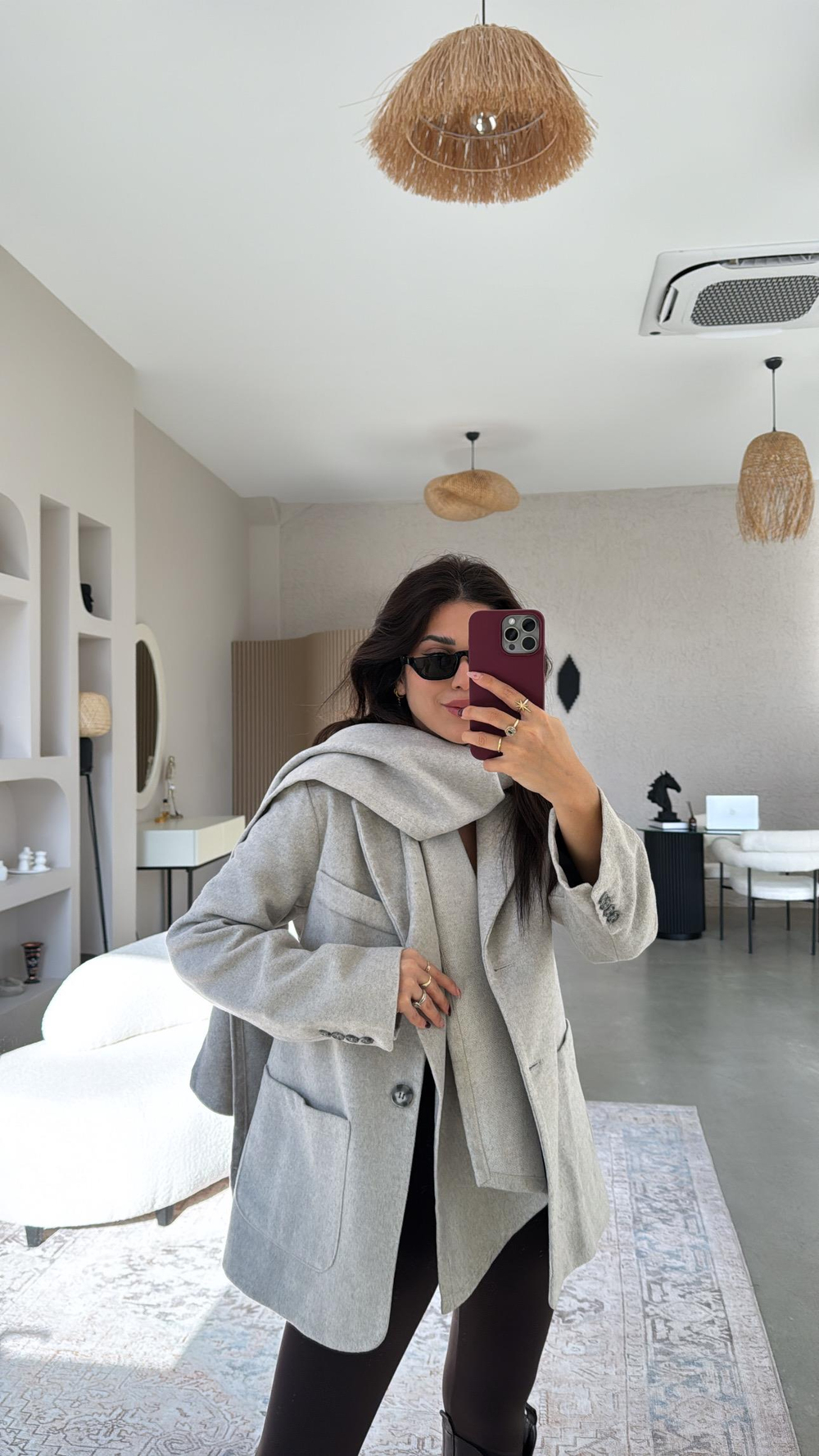 Açık Gri Premium Kaşe Şallı Ceket