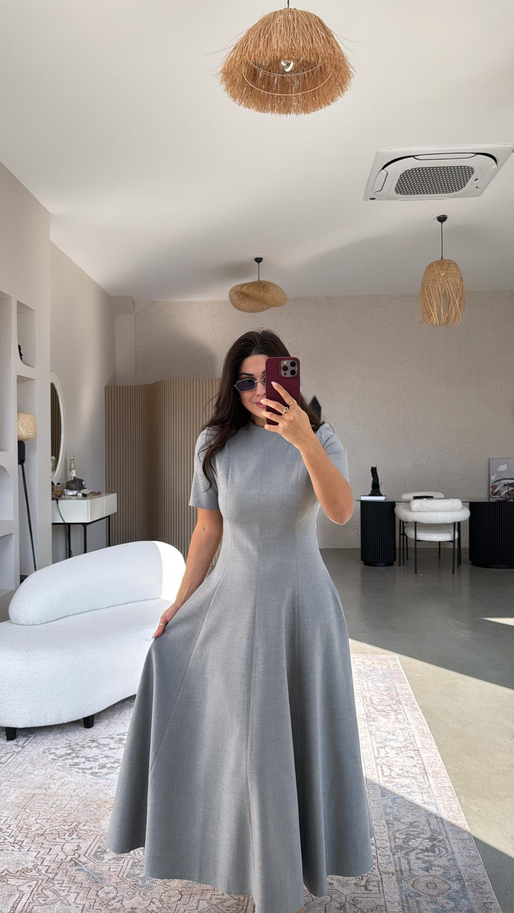 Açık Gri Premium ZR Model Kiloş Maxi Elbise