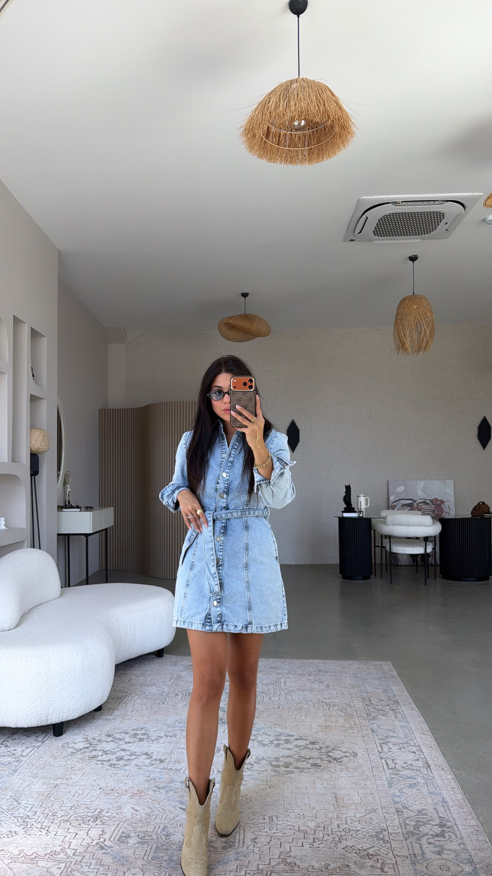 Açık Renk Denim Mini Elbise