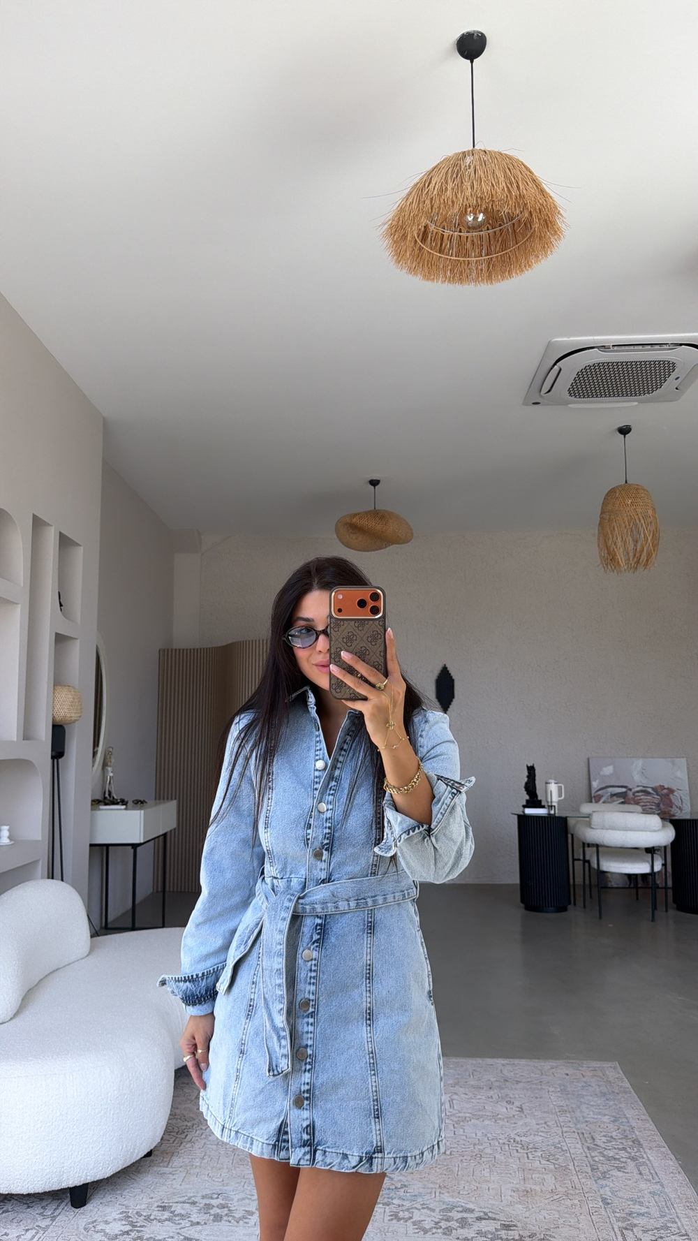 Açık Renk Denim Mini Elbise