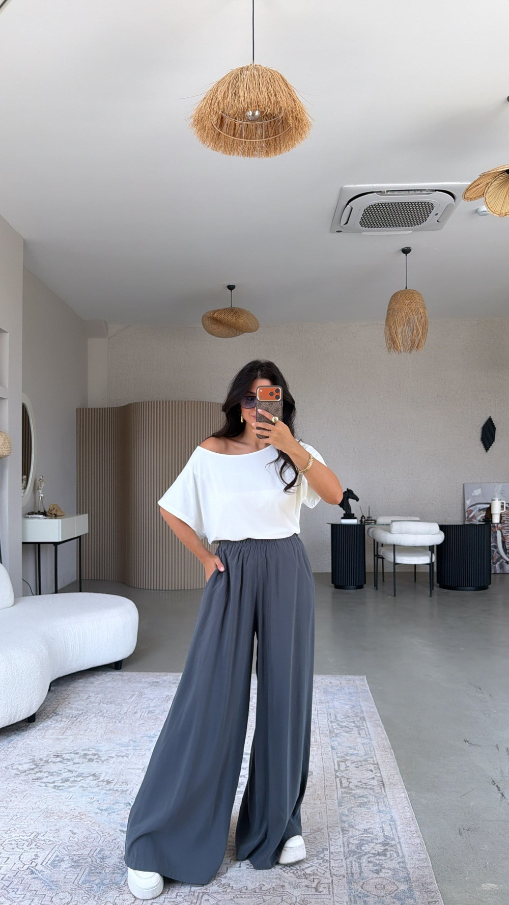 Antrasit Ultra Wide Leg Tensel Pantolon