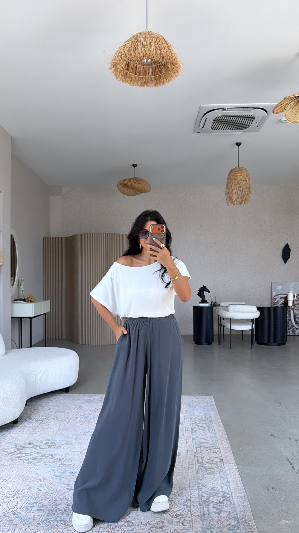 Antrasit Ultra Wide Leg Tensel Pantolon
