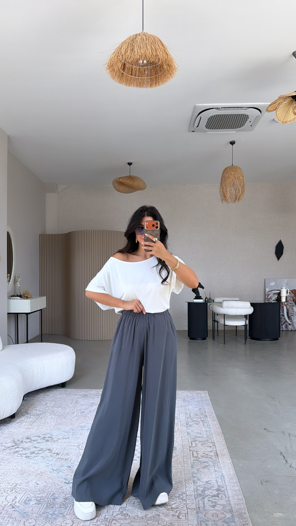 Antrasit Ultra Wide Leg Tensel Pantolon