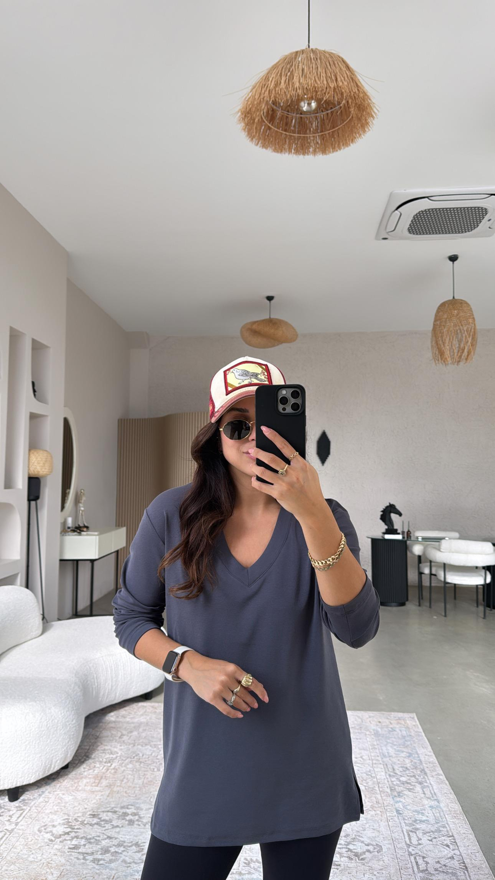 Antrasit V Yaka Uzun Kol Pamuk Basic