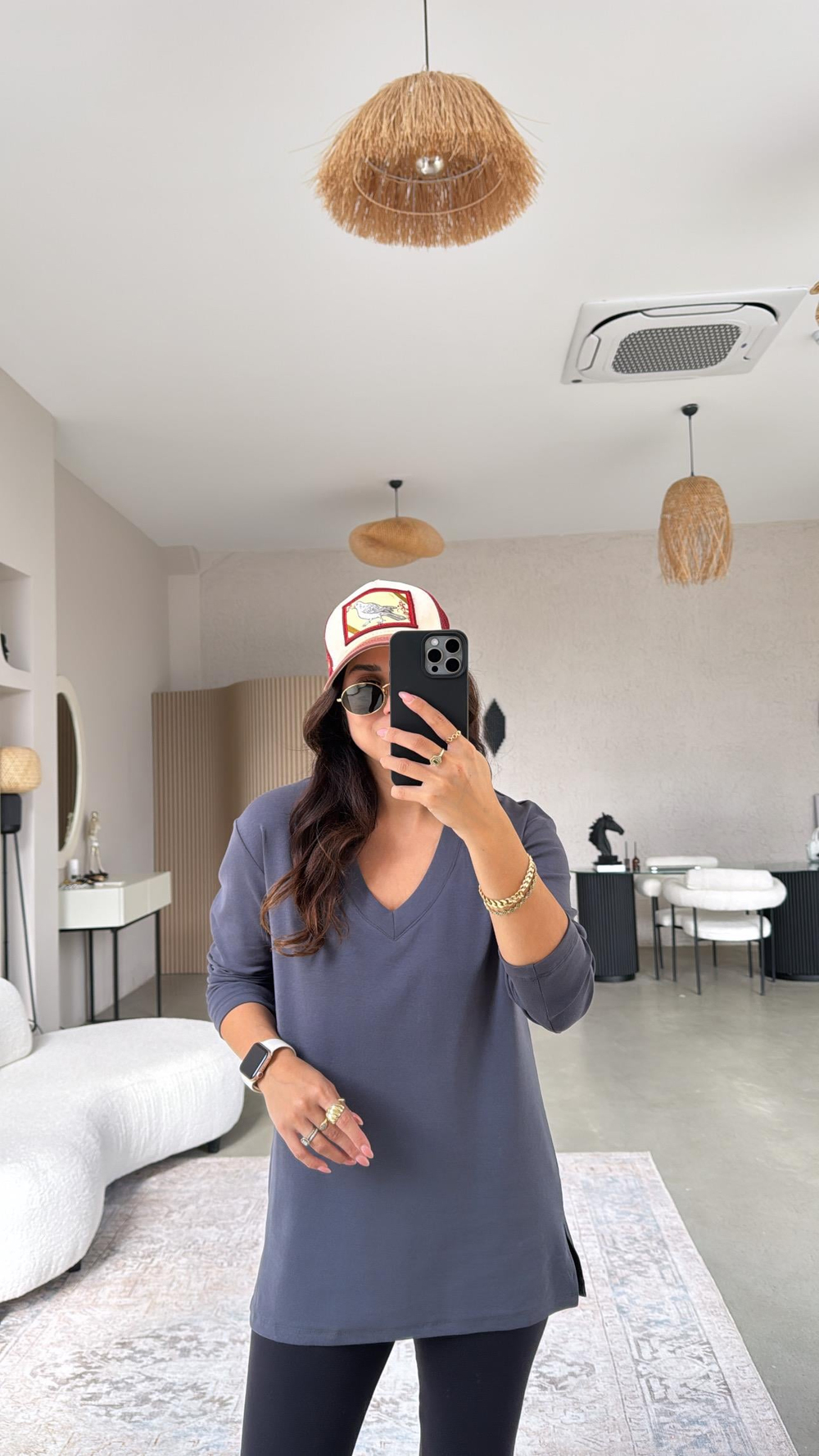 Antrasit V Yaka Uzun Kol Pamuk Basic