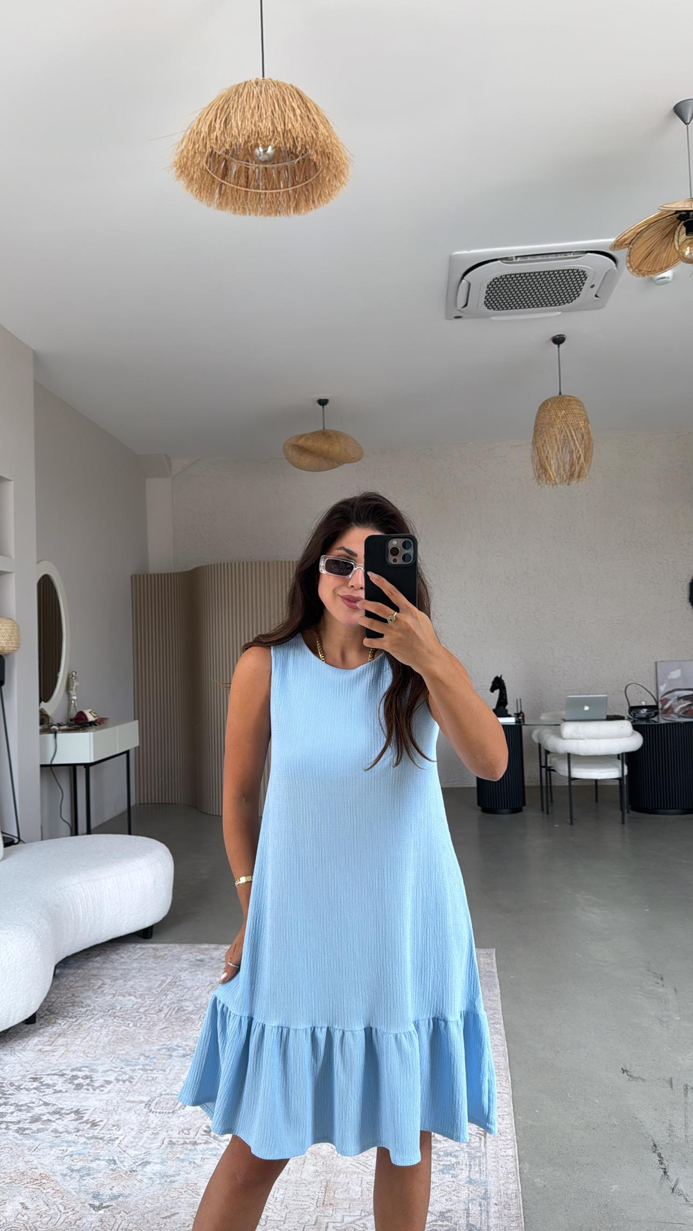 Bebe Mavi Altı Volanlı Bürümcük Elbise